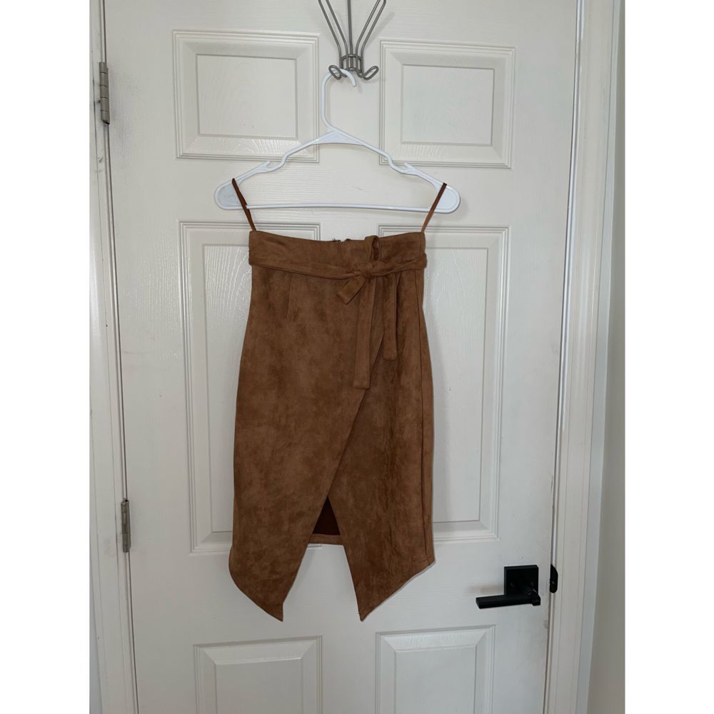 Brown Suede Midi Skirt
